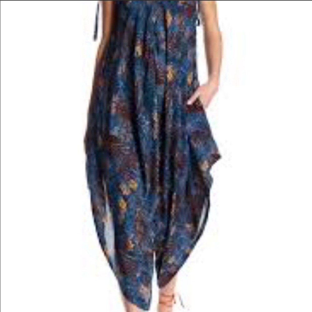 Free People El Porto Blue Boho Jumpsuit Wide Leg - Picture 8 of 8